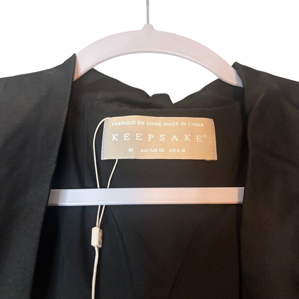 Keepsake Black Linen Balloon Sleeve Wrap Mini Dress M Cocktail Party NWT - Picture 5 of 6